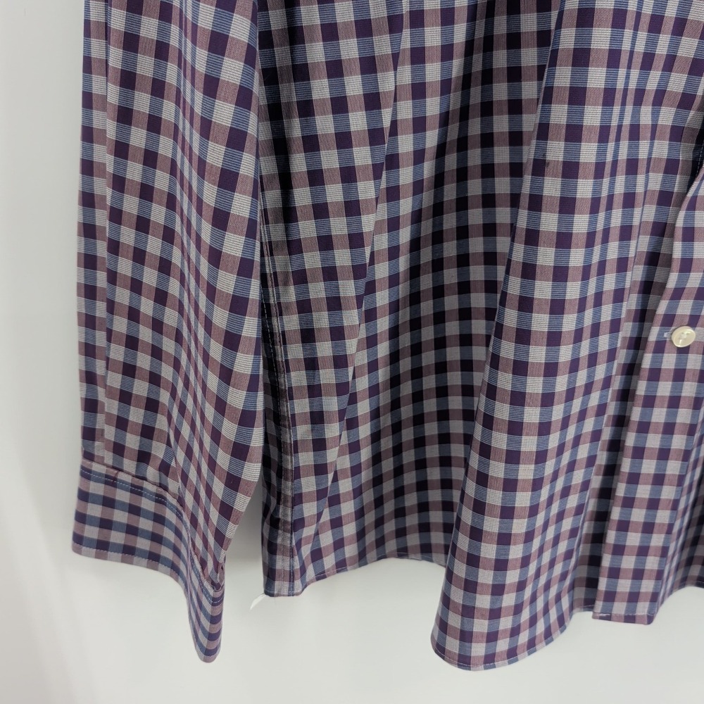 Michael Kors Airsoft Stretch Long Sleeve Check Button Up Shirt Purple 17 34x35 - Picture 4 of 9